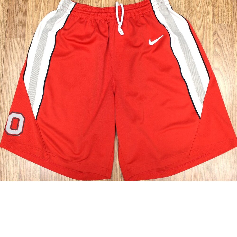 OHIO STATE BUCKEYES NIKE POLYESTER ATHLETIC SHORTS RED & GRAY Sz MEDIUM, M
